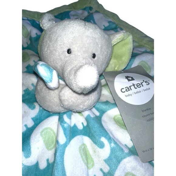 Carters Baby Elephant Lovey Security Blanket Green Blue Plush Comfort Toy - Picture 13 of 15